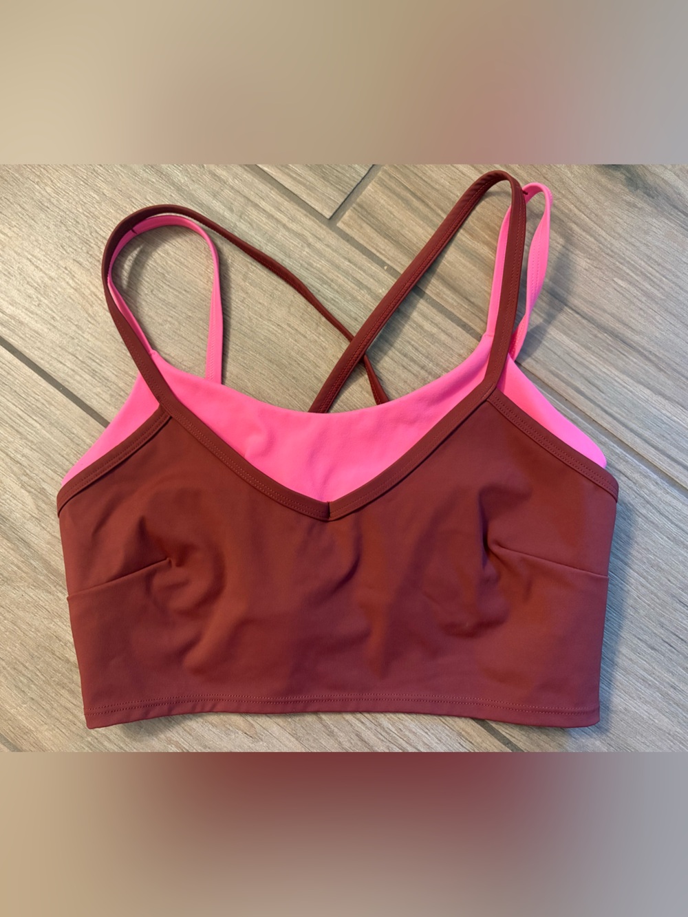 JoyLab Two-Tone Rust and Bright Pink Bikini Top